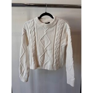 Quince Organic Cotton Cable Knit Sweater Ivory Cream White Small NWT